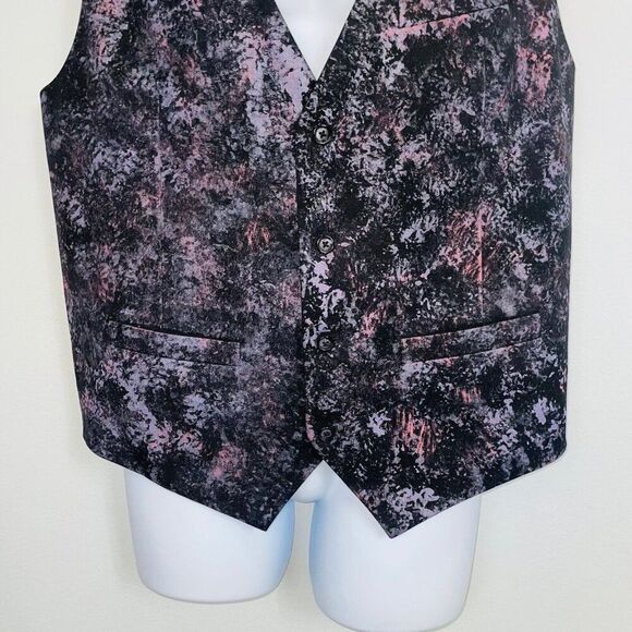 Mens Vest Size XXL 2XL Waistcoat Black Gray Paint Splatter Abstract - Picture 4 of 12
